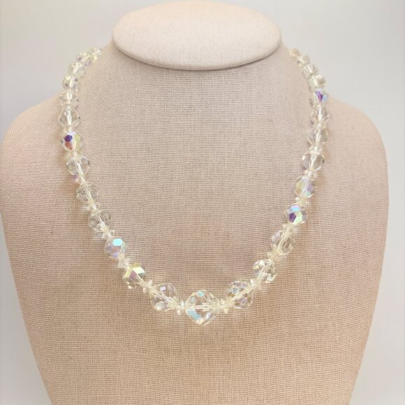 VTG Gold Tone Faceted White Crystal Beaded Fashion Necklace Size 18" Length - Picture 1 of 10